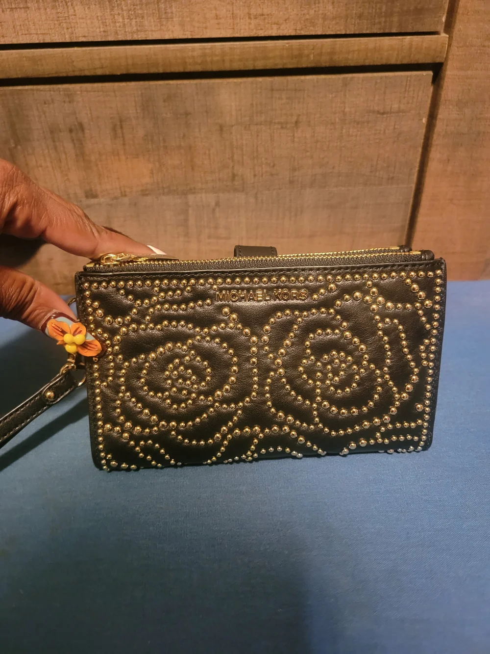 Michael Kors Black Studded Leather Wristlet